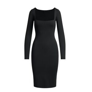 Skims Smooth Layers Square Neck Long Sleeve Midi Dress DS-DRS-10357W Obsidian XS